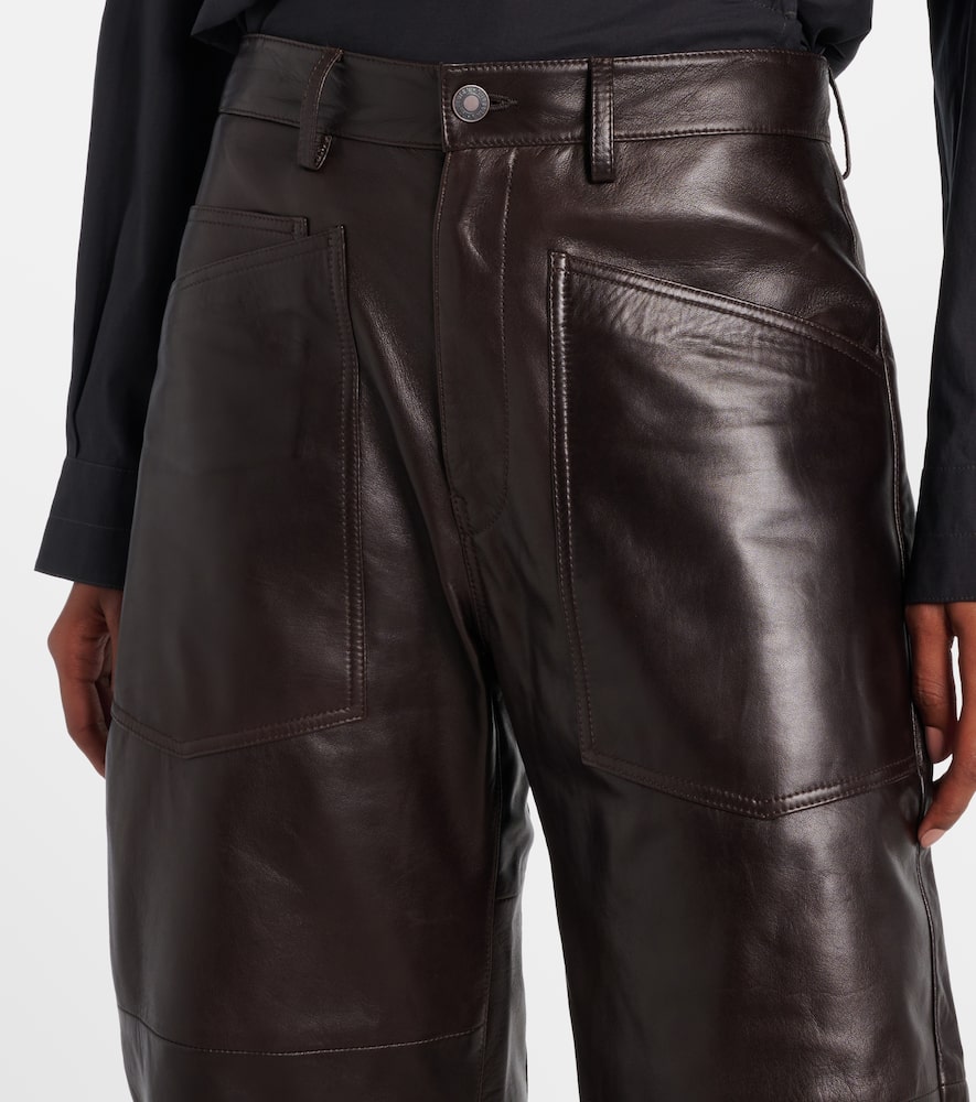 Nili Lotan Shon Leather Pants Dark Brown In Black