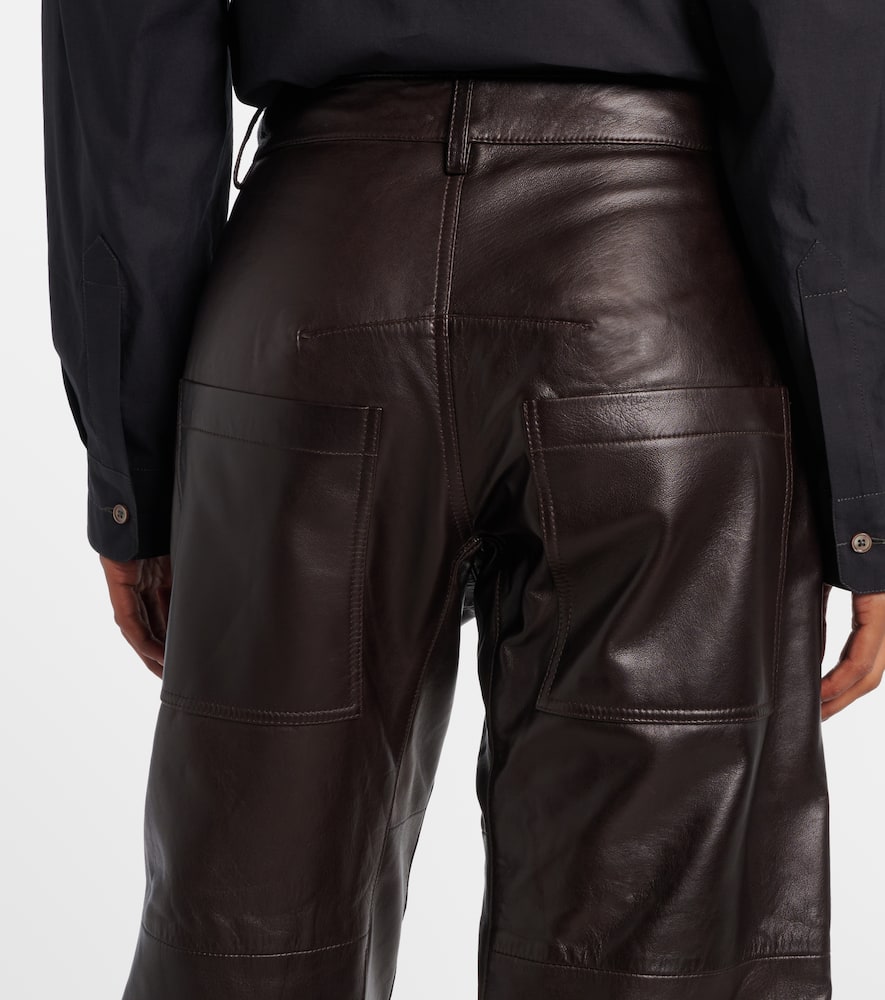 Nili Lotan Shon Leather Pants Dark Brown In Black