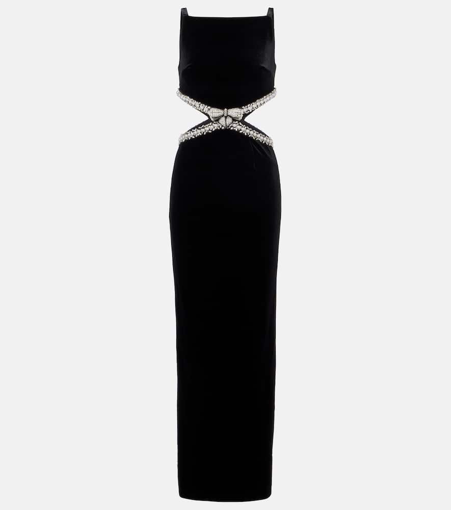 Self-portrait Cutout Velvet Maxi Dress In Black