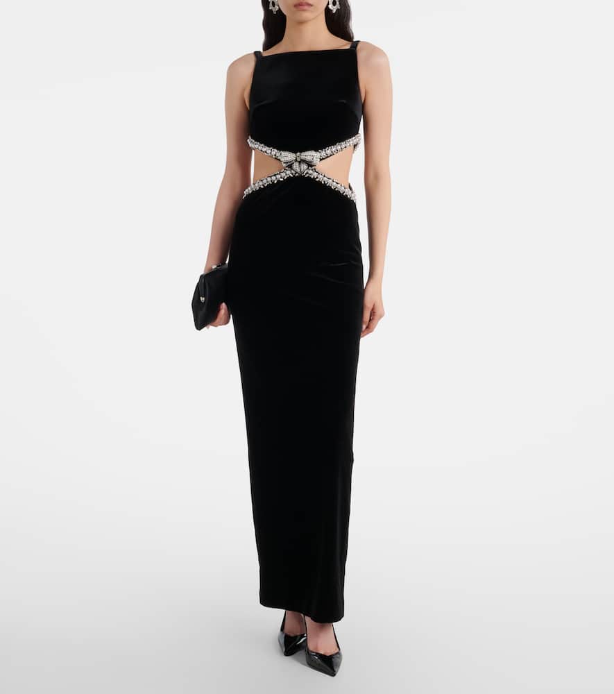 Self-portrait Cutout Velvet Maxi Dress In Black