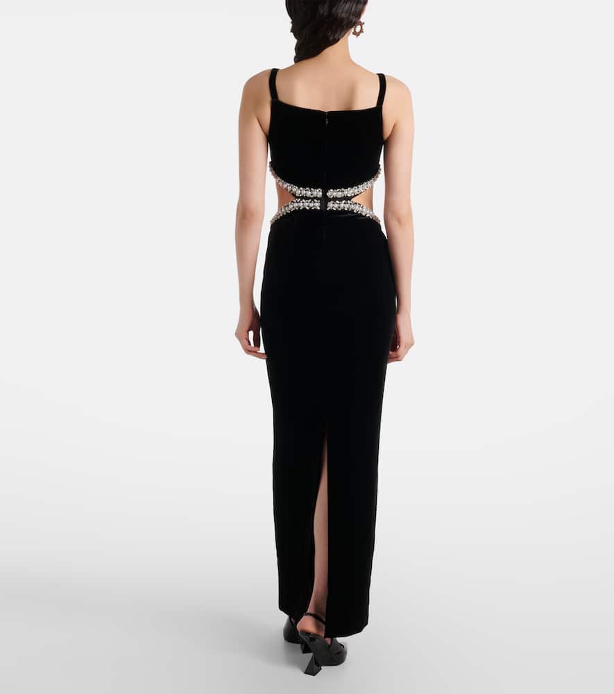 Self-portrait Cutout Velvet Maxi Dress In Black