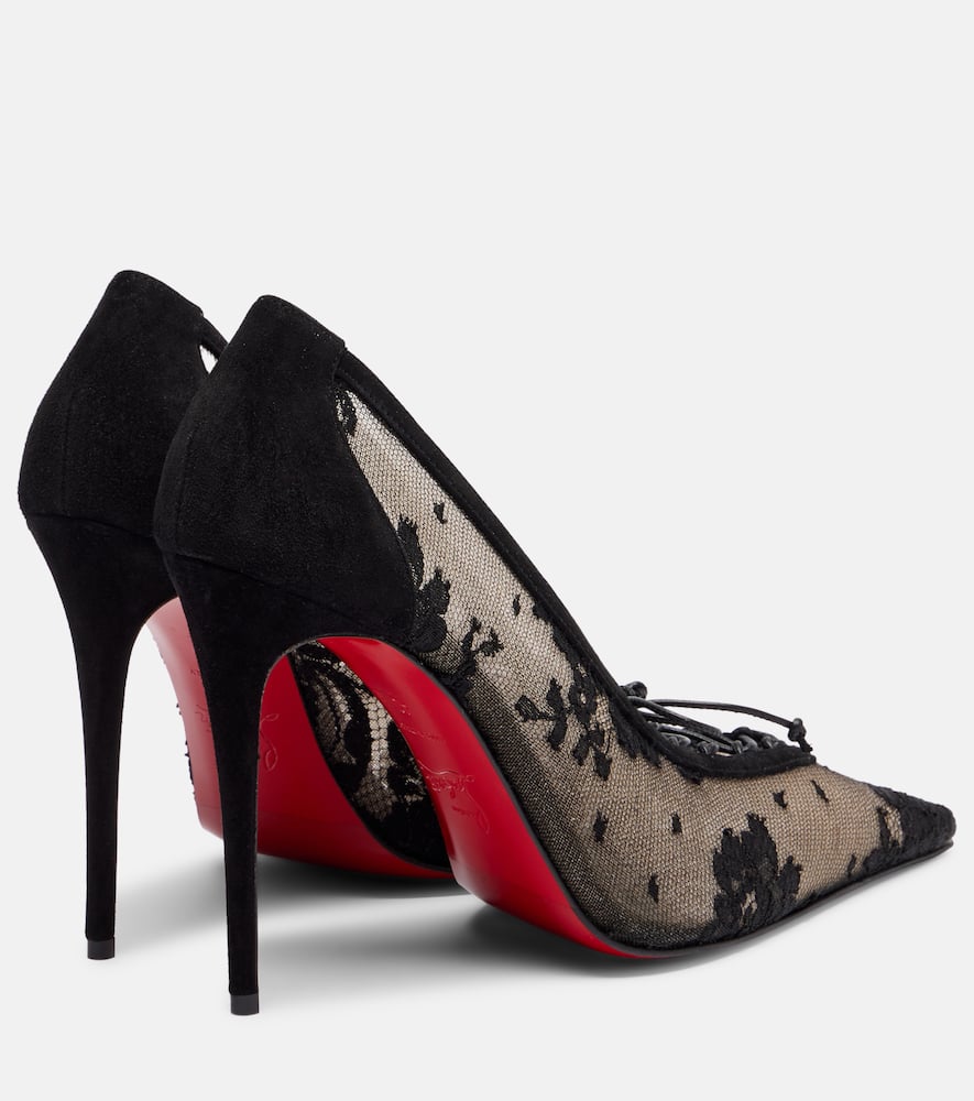 Christian Louboutin Km Lace 100 Suede-trimmed Pumps In Black
