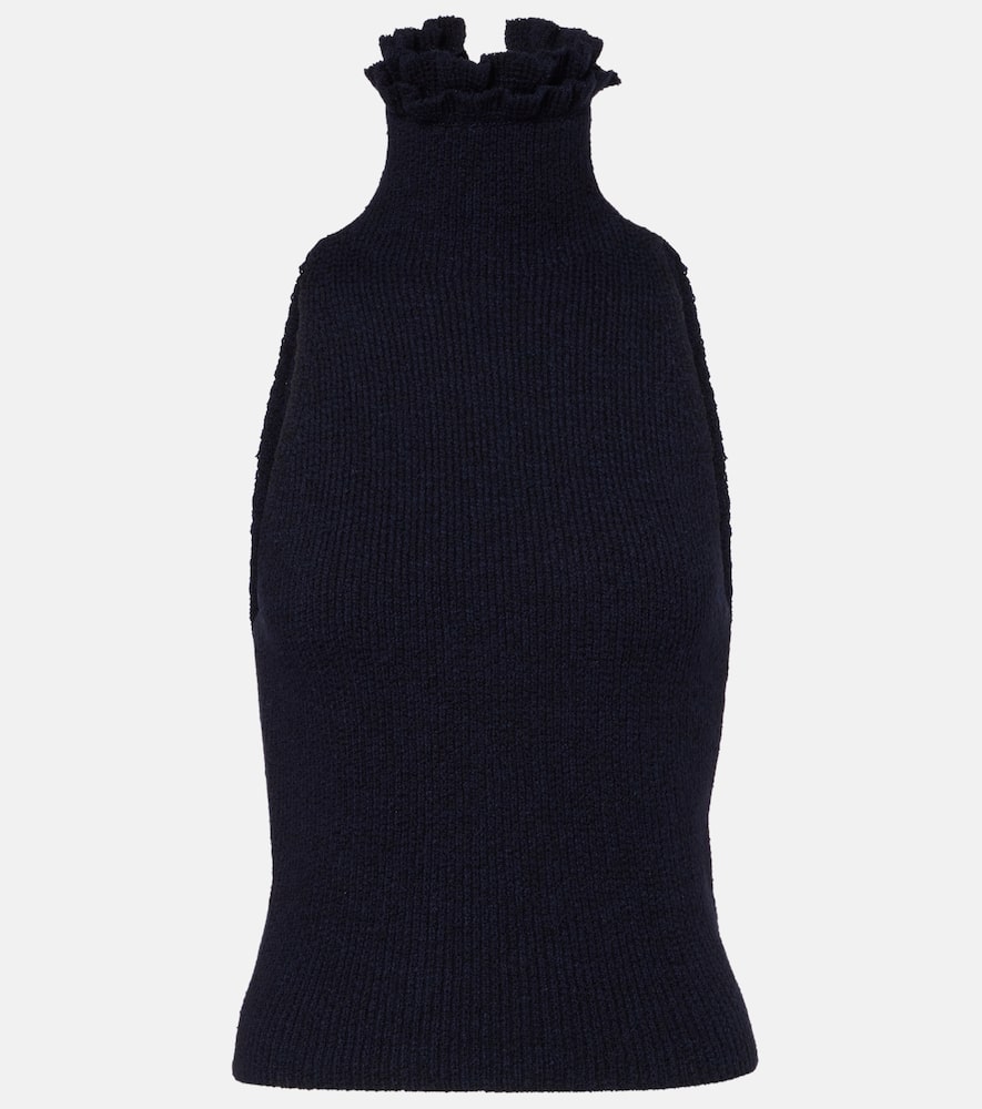 Alaïa Wool And Silk-blend Turtleneck Top In Blue