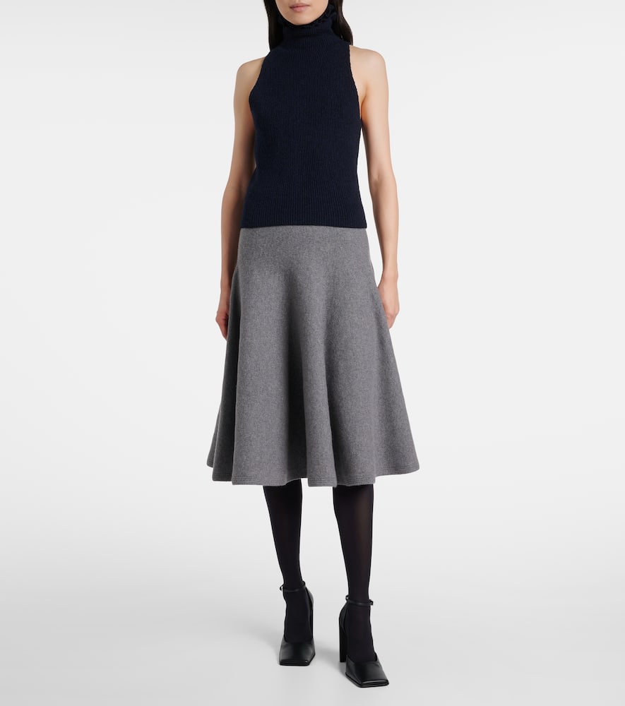 Alaïa Wool And Silk-blend Turtleneck Top In Blue