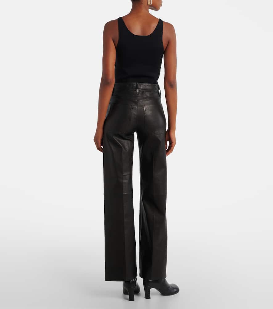 Frame High-rise-hose Le Slim Palazzo Aus Leder In Black