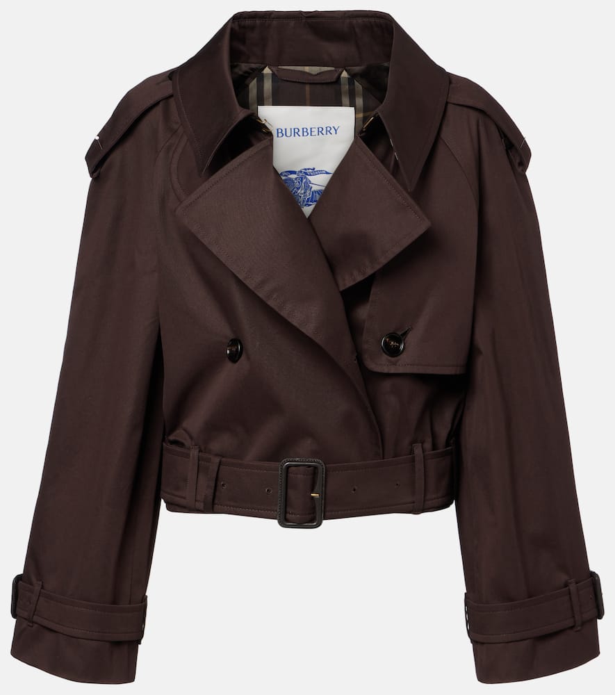 Burberry Dolebury Cropped Cotton-gabardine Trench Coat In Brown