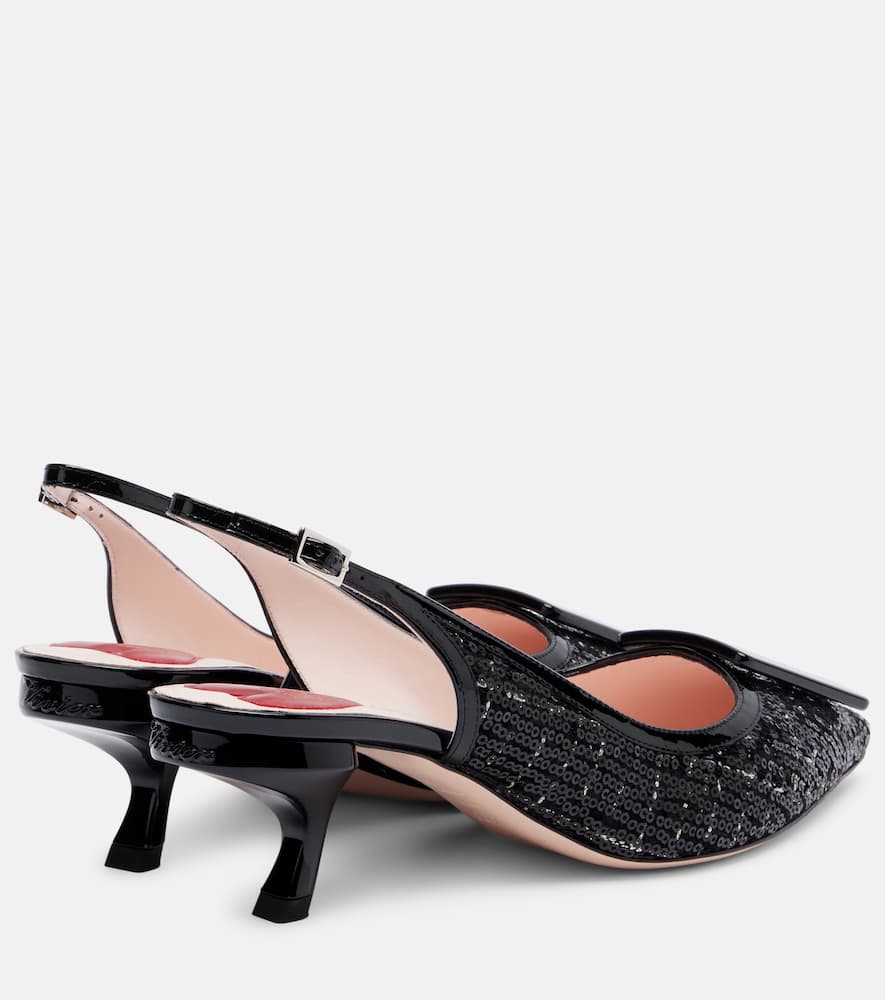 Roger Vivier 55mm Virgule Bordo Sequined Tweed Slingback Pumps In Black