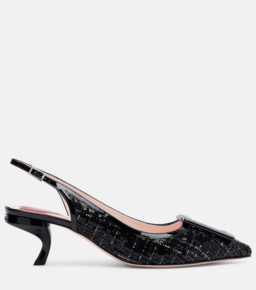 Roger Vivier 55mm Virgule Bordo Sequined Tweed Slingback Pumps In Black