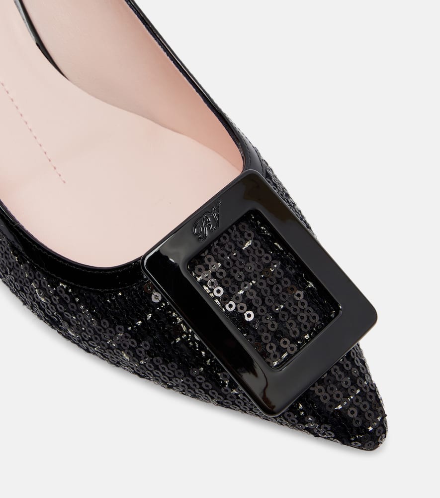 Roger Vivier 55mm Virgule Bordo Sequined Tweed Slingback Pumps In Black
