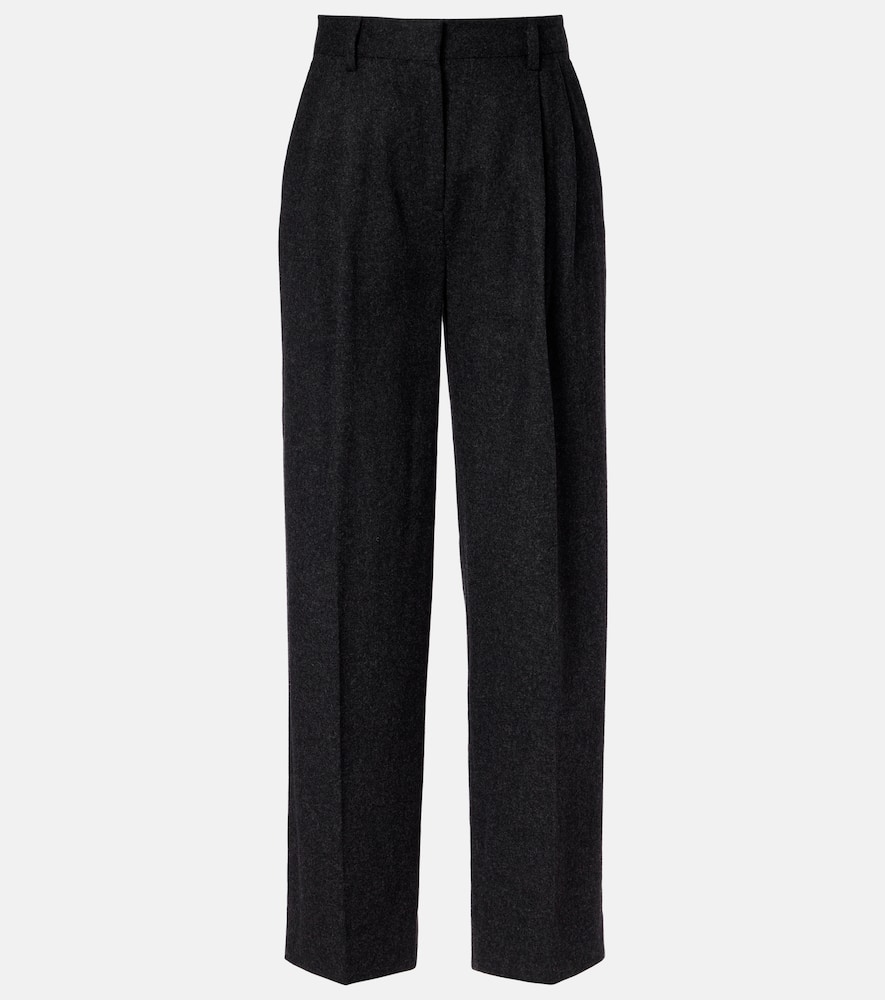 Totême Wool-blend Flannel Straight Pants In Gray