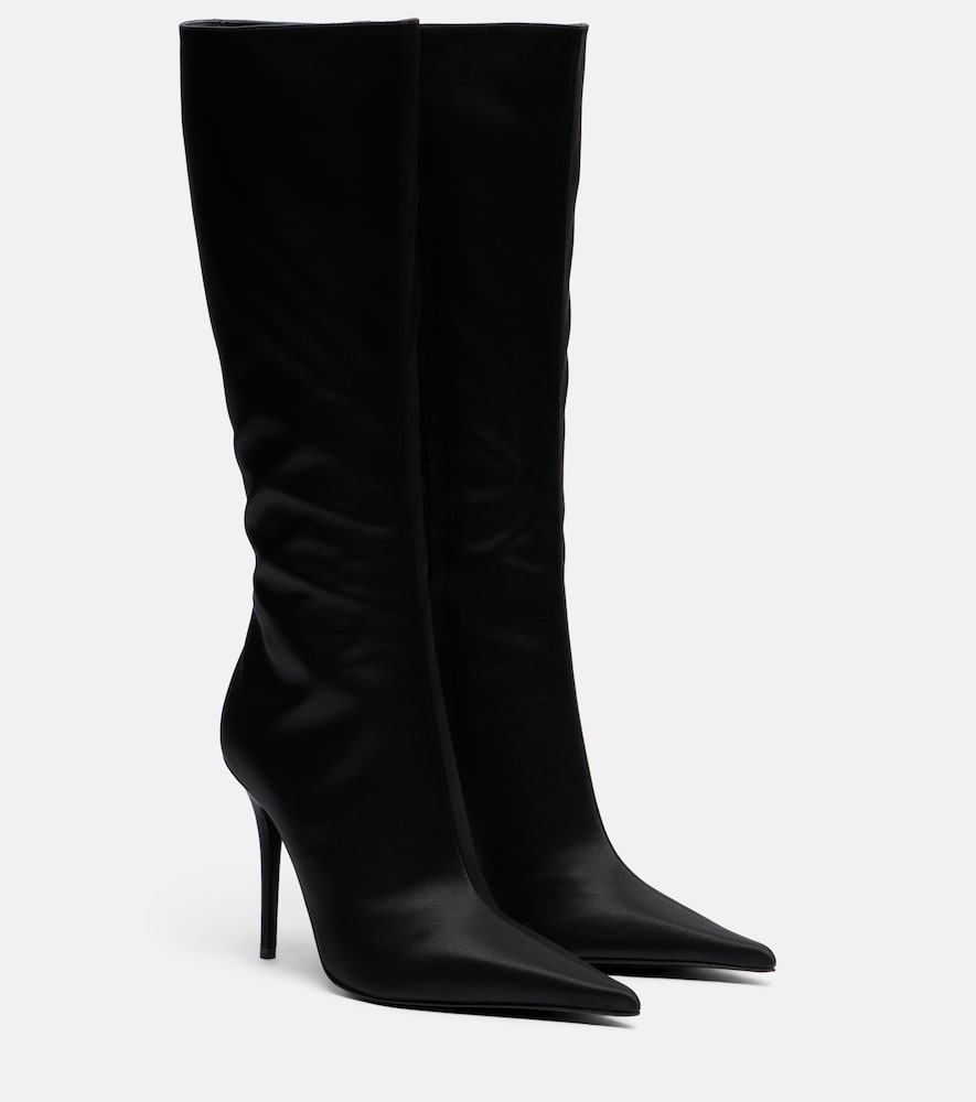 Amina Muaddi Barbara satin knee-high boots