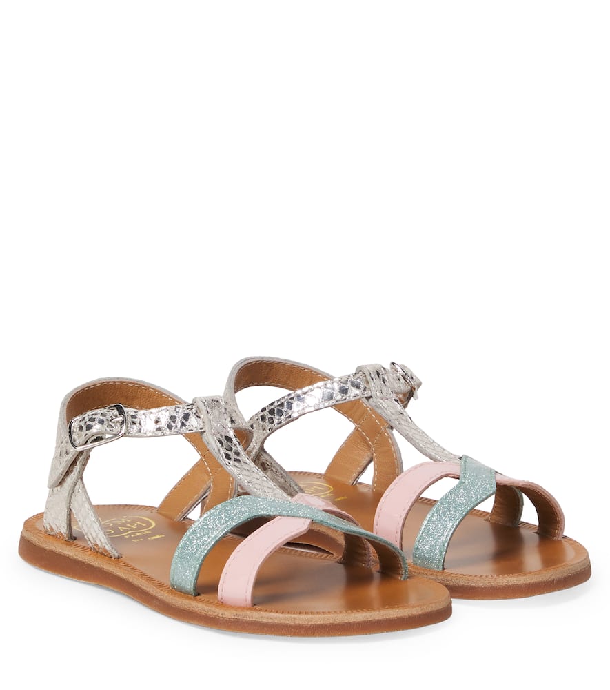 Sandalen Plagette aus Leder mit Glitter