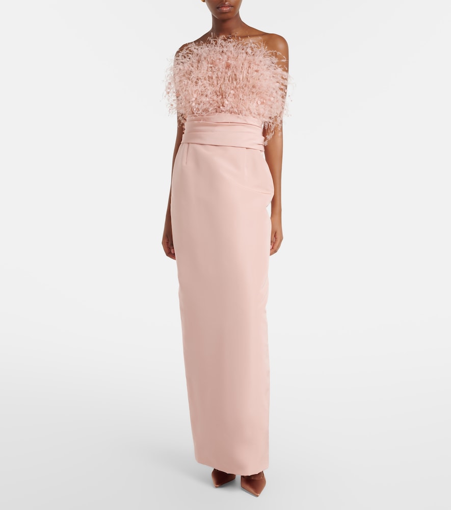  Oscar De La Renta Oscar De La Renta Bustier-robe Aus Seiden-faille Mit Federn 