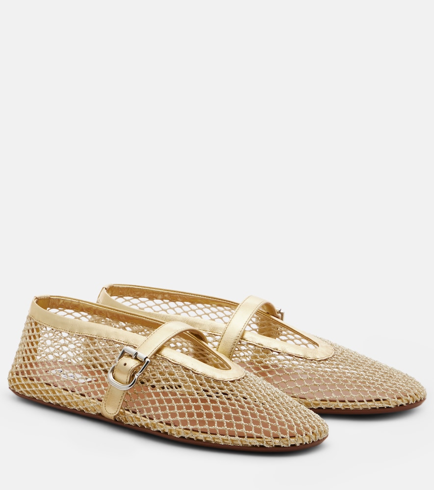 Alaia Alaïa Leather-trimmed fishnet ballet flats