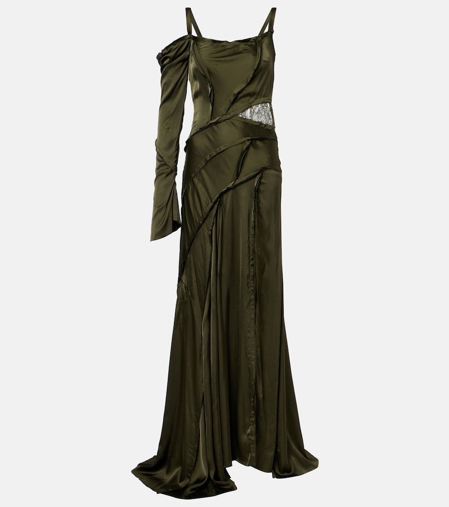 Blumarine Asymmetric lace-trimmed satin gown