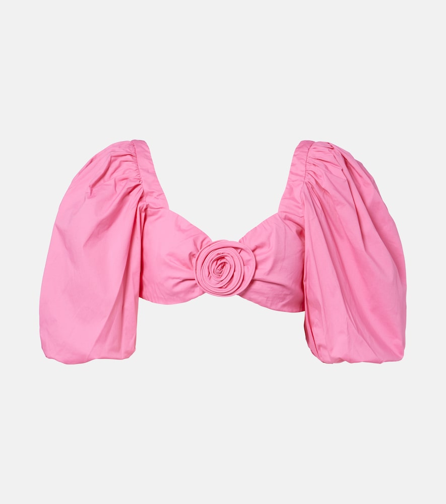 Floral-Appliqué Cotton-Blend Crop Top