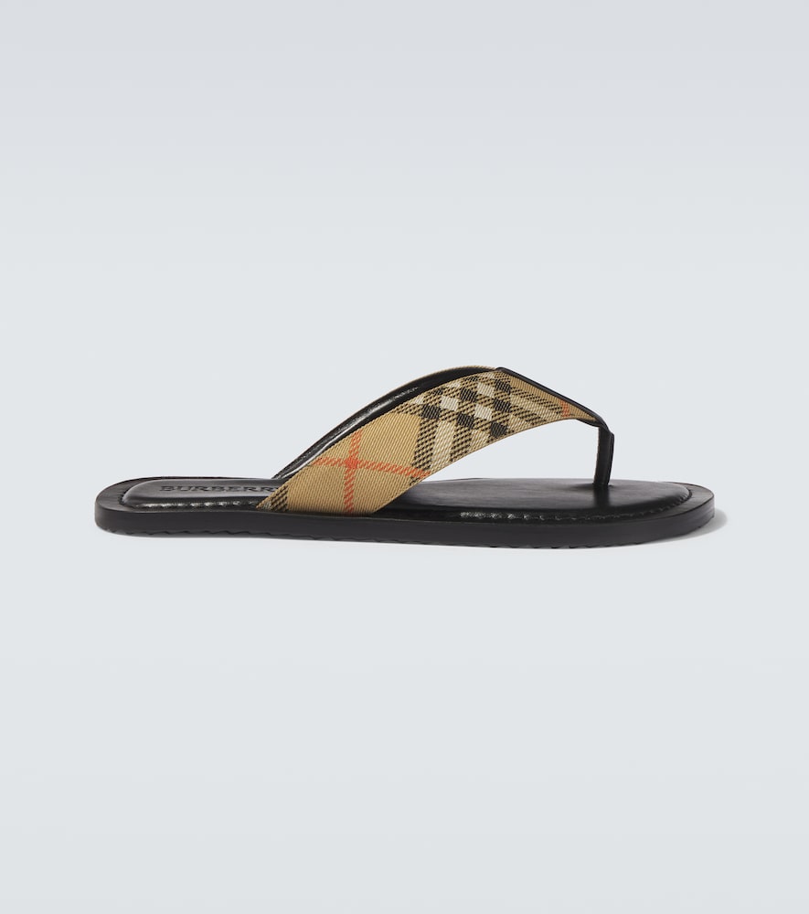 Burberry Check leather-trimmed thong sandals