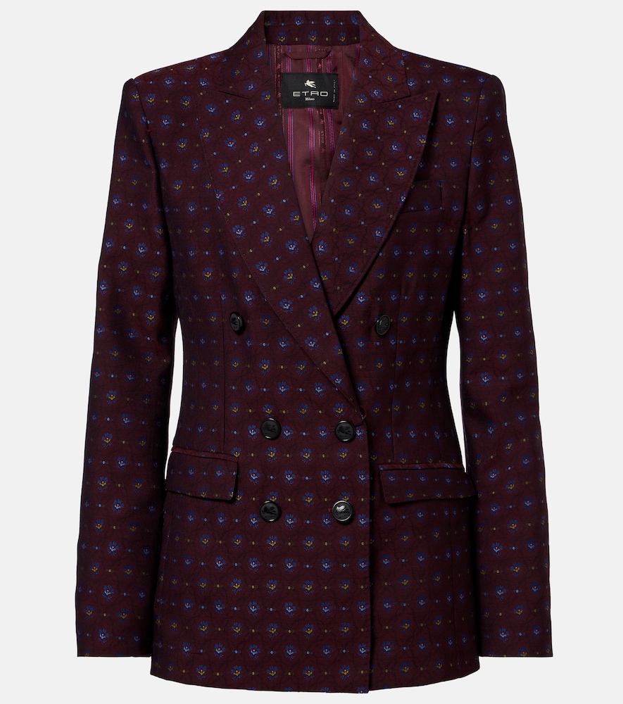 Etro Floral Wool And Cotton Jacquard Blazer In Burgundy