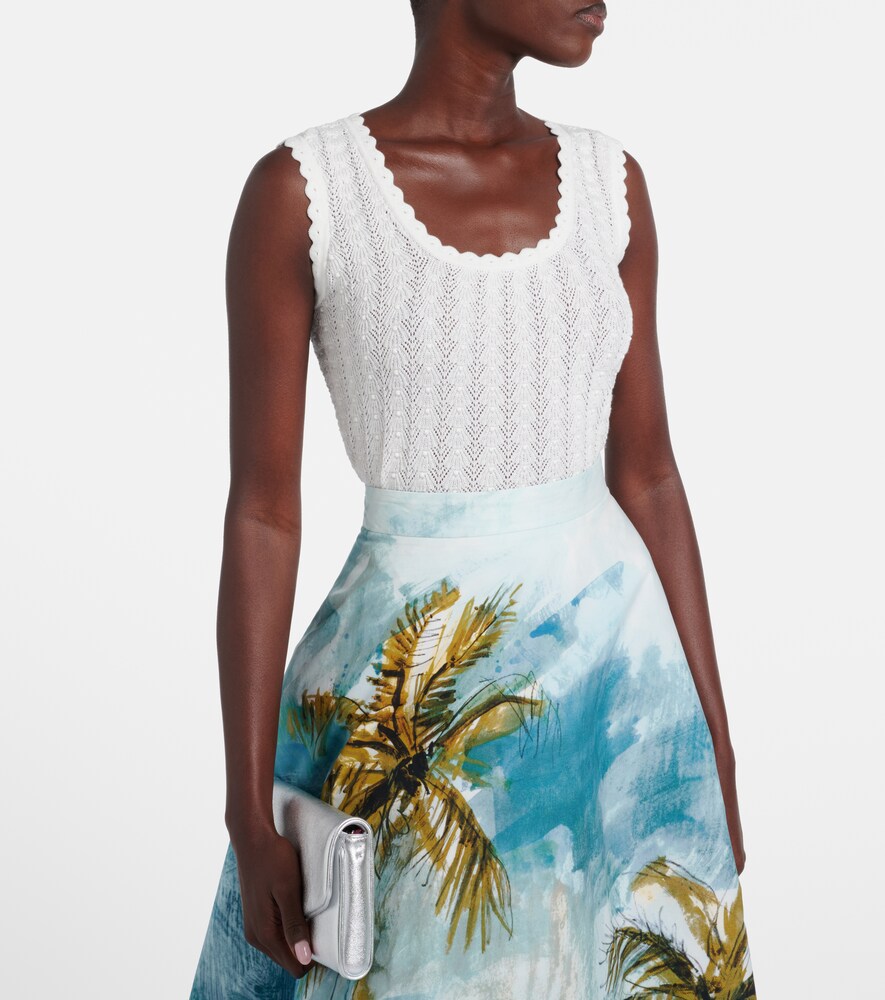 Oscar de la Renta Pointelle cotton and silk tank top