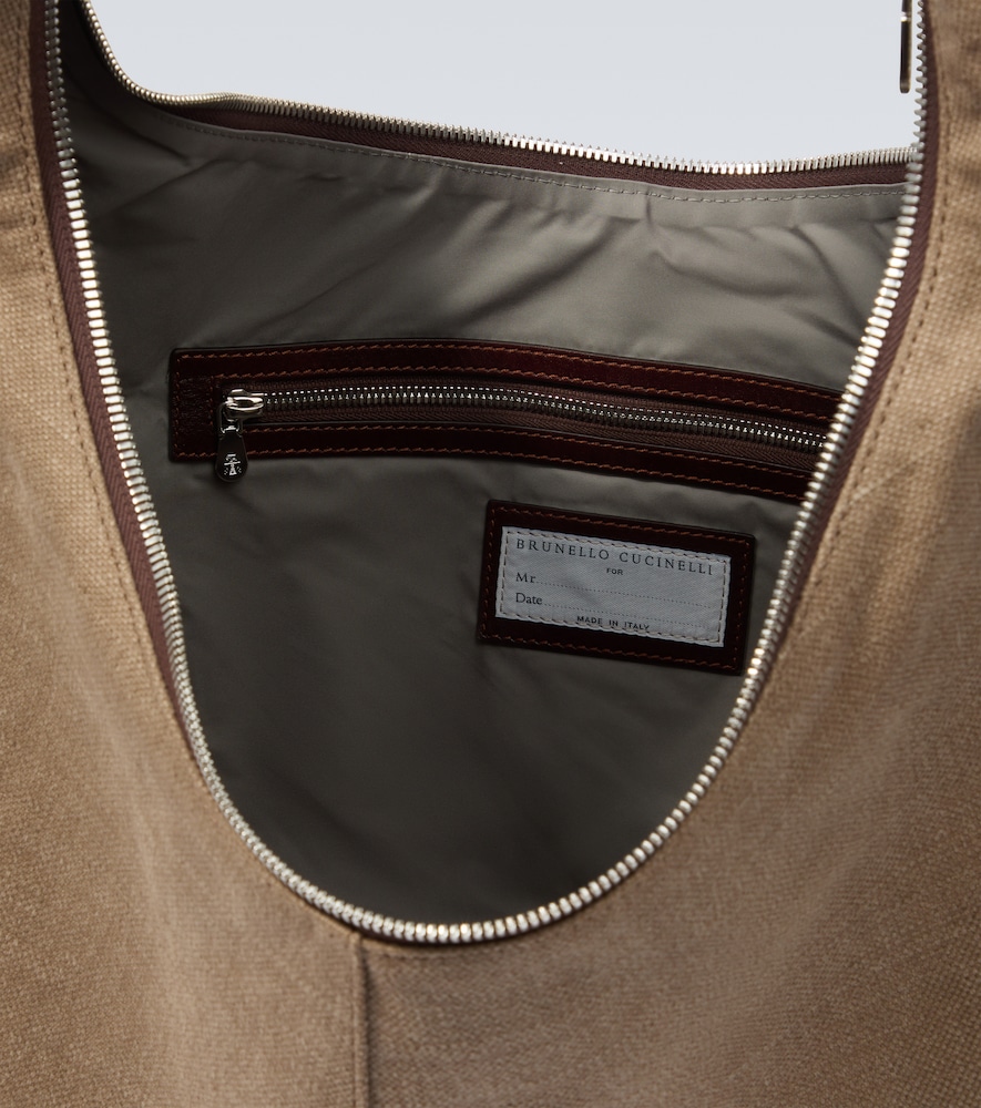  Brunello Cucinelli Brunello Cucinelli Schultertasche Aus Canvas Mit Leder 