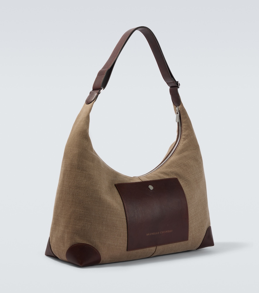  Brunello Cucinelli Brunello Cucinelli Schultertasche Aus Canvas Mit Leder 