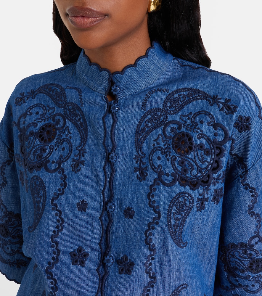  Zimmermann Zimmermann Camisa Aster De Denim Bordada 