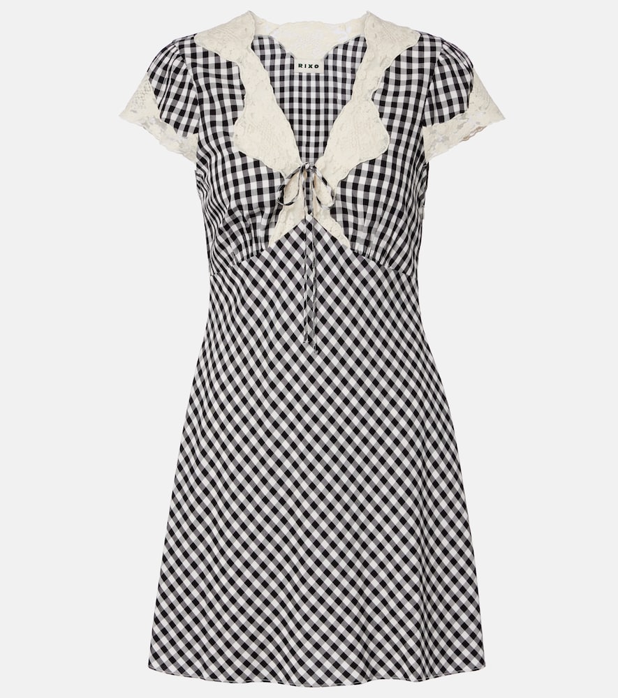 Rixo Lacie lace-trimmed checked crêpe minidress