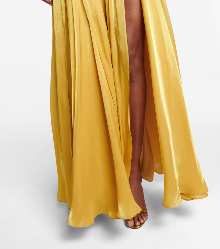 Shop Costarellos Brennie Georgette Gown In Turmeric Yellow