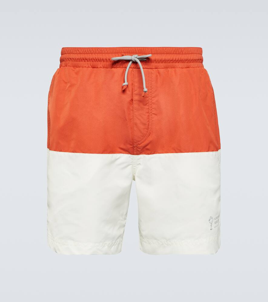 Brunello Cucinelli Colorblocked Swim Trunks In Orange+white