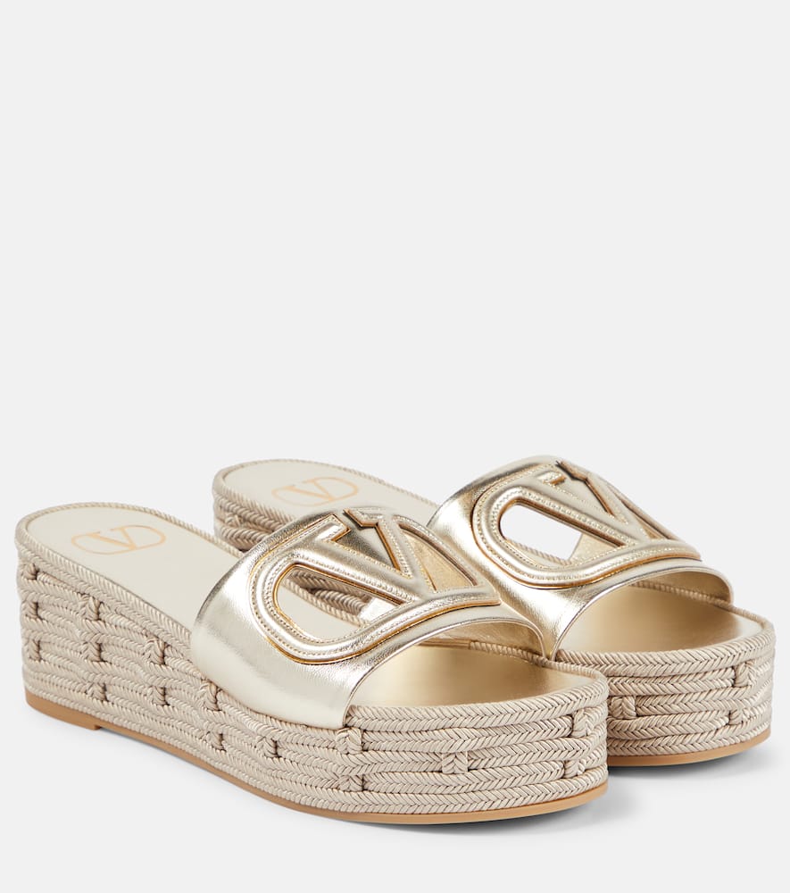 Valentino Womens Vlogo Metallic-leather Platform Sandals Gold In Metallic