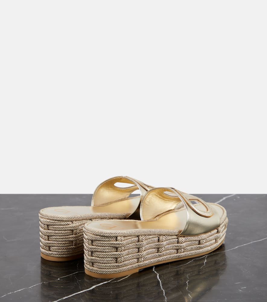 Valentino Womens Vlogo Metallic-leather Platform Sandals Gold In Metallic