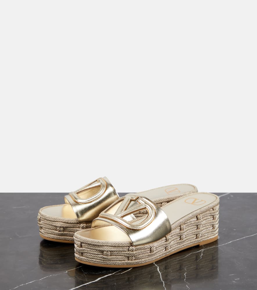 Valentino Womens Vlogo Metallic-leather Platform Sandals Gold In Metallic