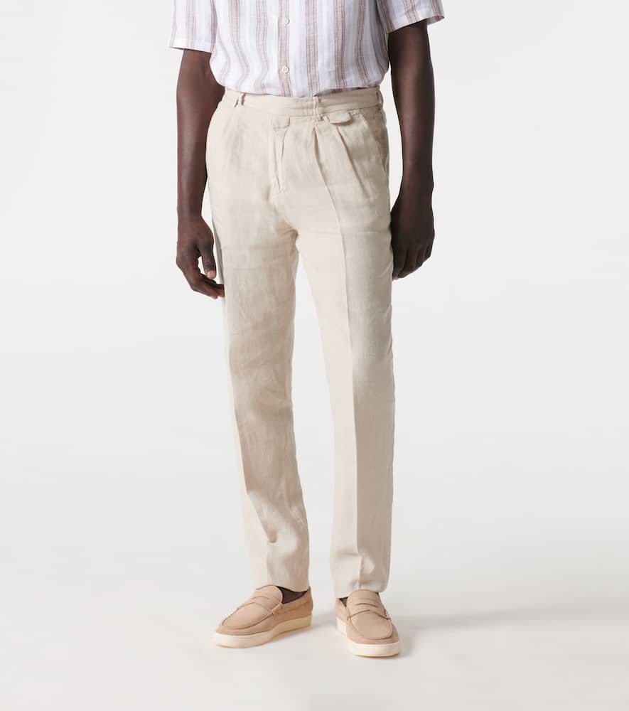 Brunello Cucinelli Linen Slim Pants In Beige