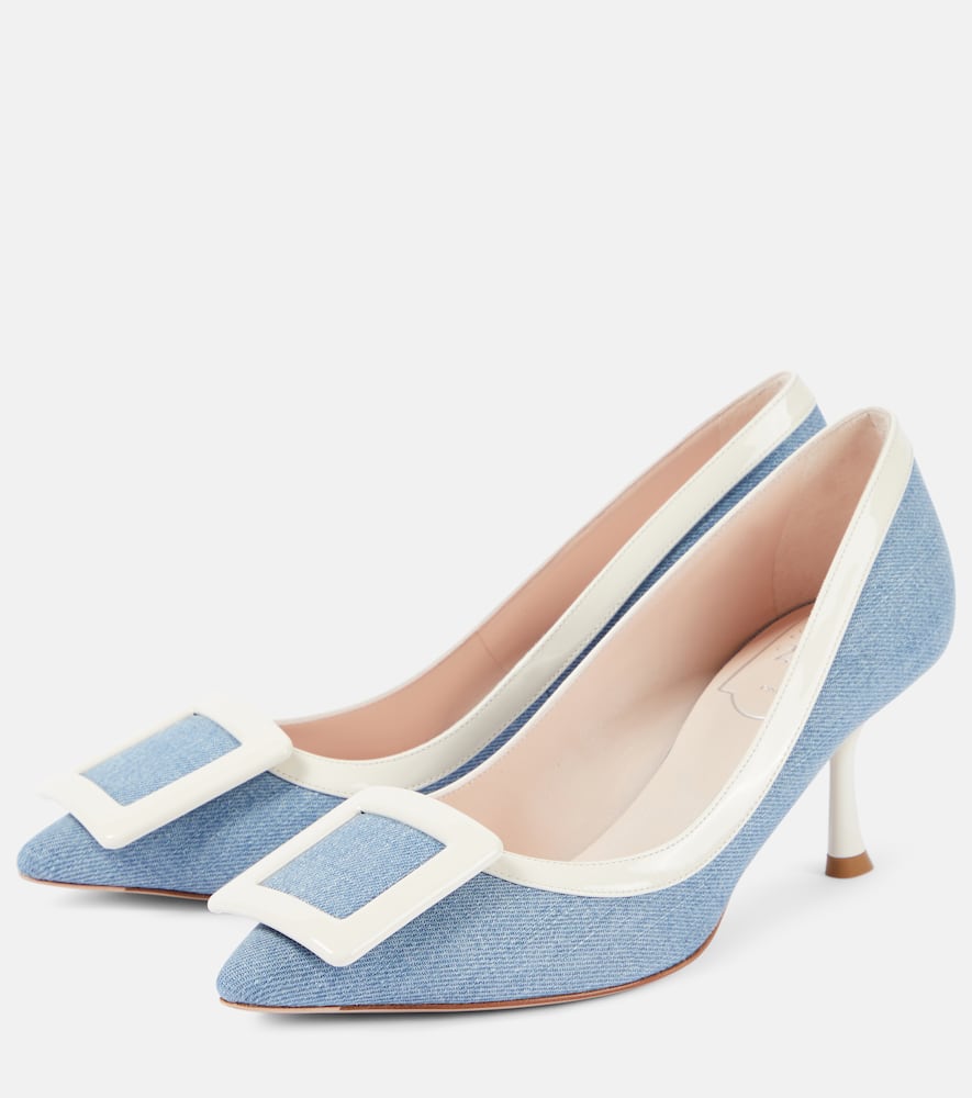 Shop Roger Vivier Viv' In The City Leather-trimmed Pumps In Blue