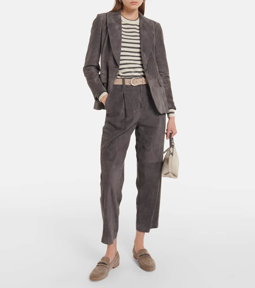 Brunello Cucinelli Cashmere Blend Striped Sweater With Paillette Detail In Brown