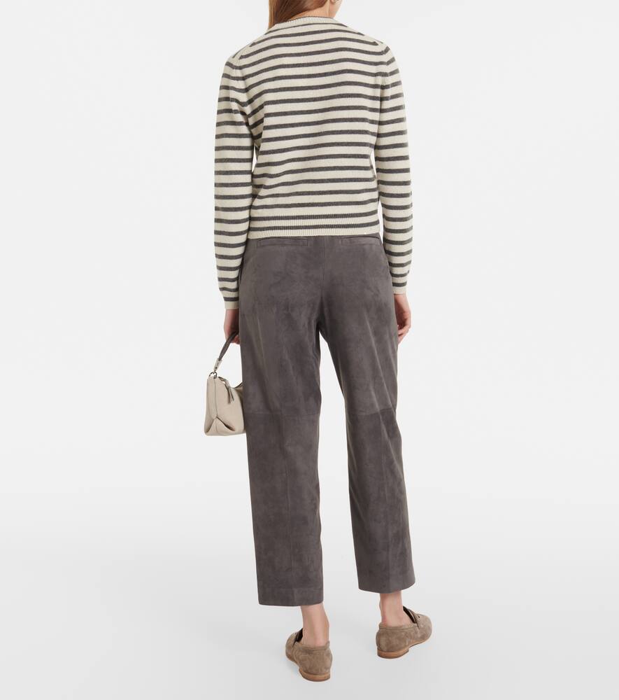 Brunello Cucinelli Cashmere Blend Striped Sweater With Paillette Detail In Brown