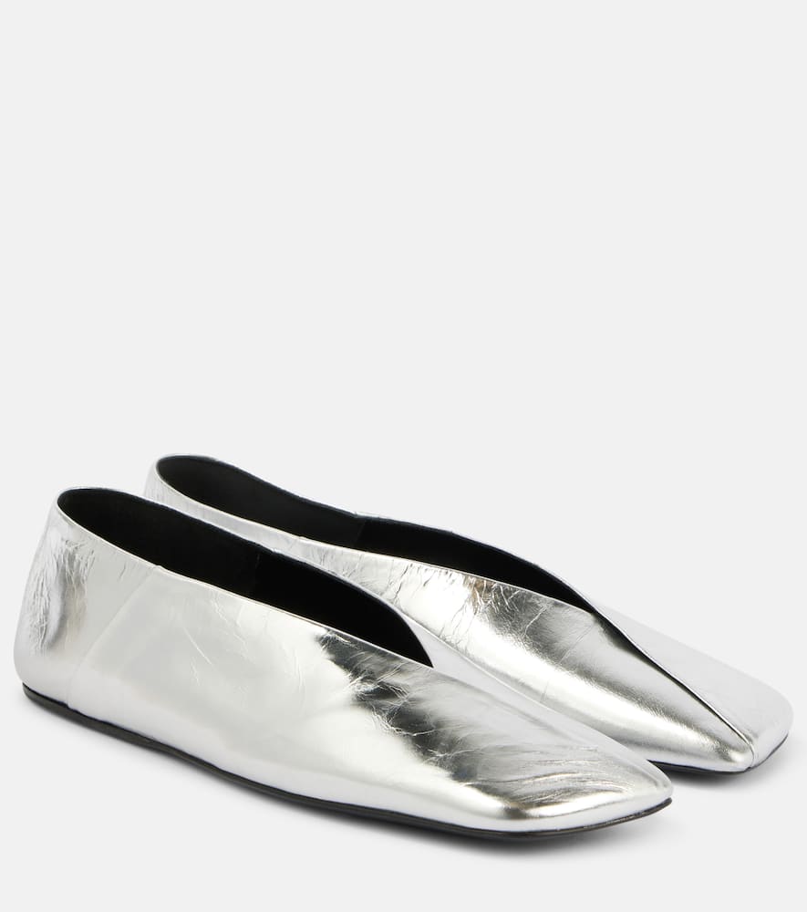 Jil Sander Metallic Leather Ballet Flats In Silver