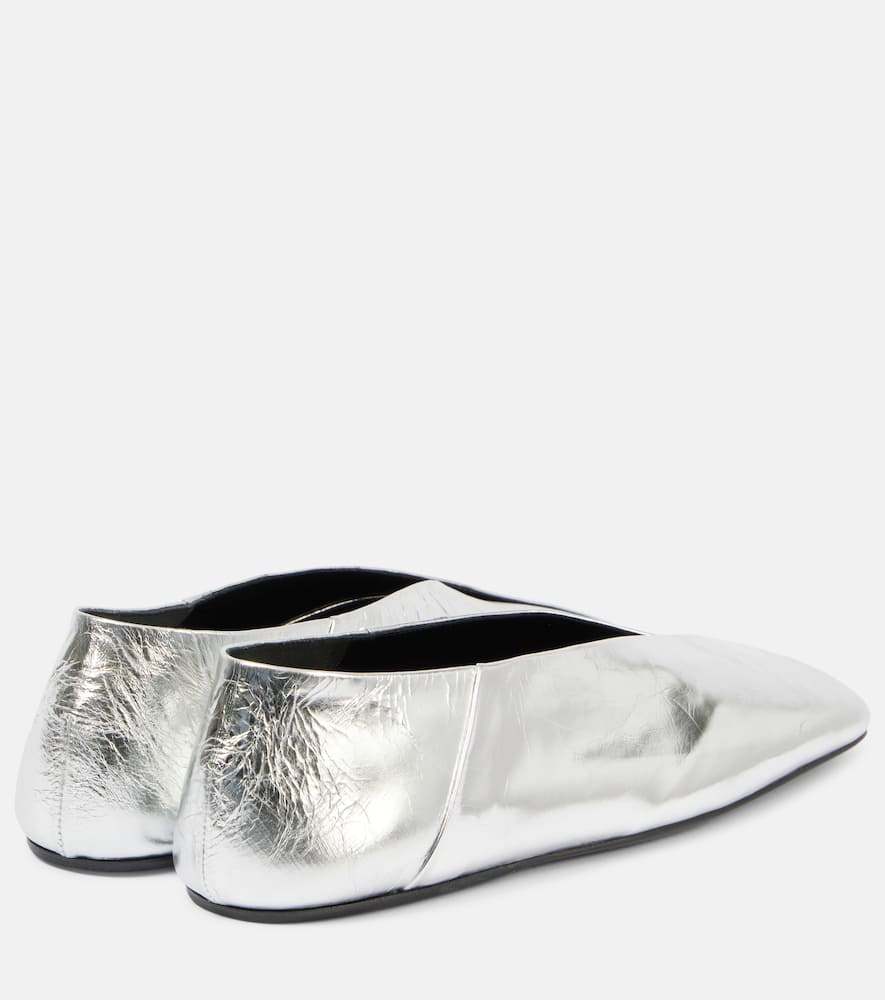 Jil Sander Metallic Leather Ballet Flats In Silver