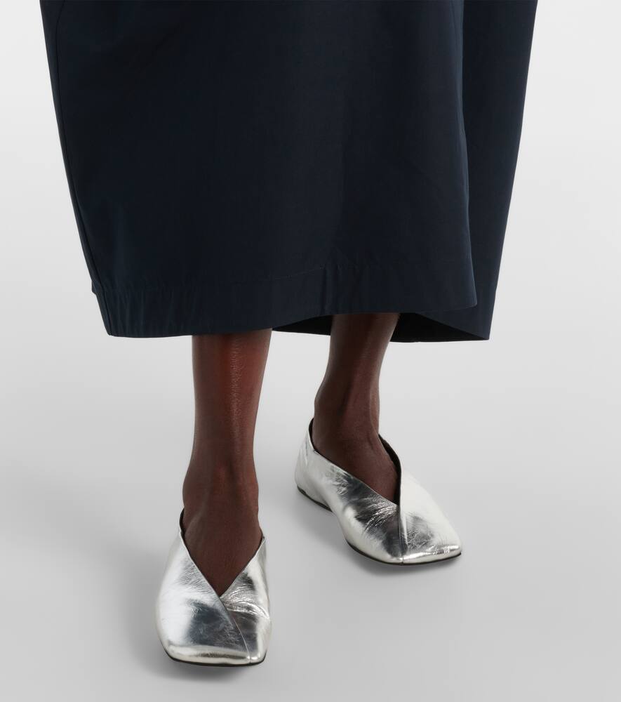Jil Sander Metallic Leather Ballet Flats In Silver