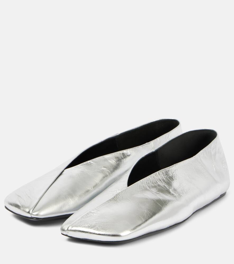 Jil Sander Metallic Leather Ballet Flats In Silver