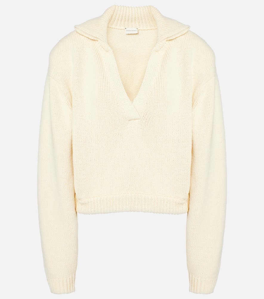 Cropped cotton-blend polo sweater