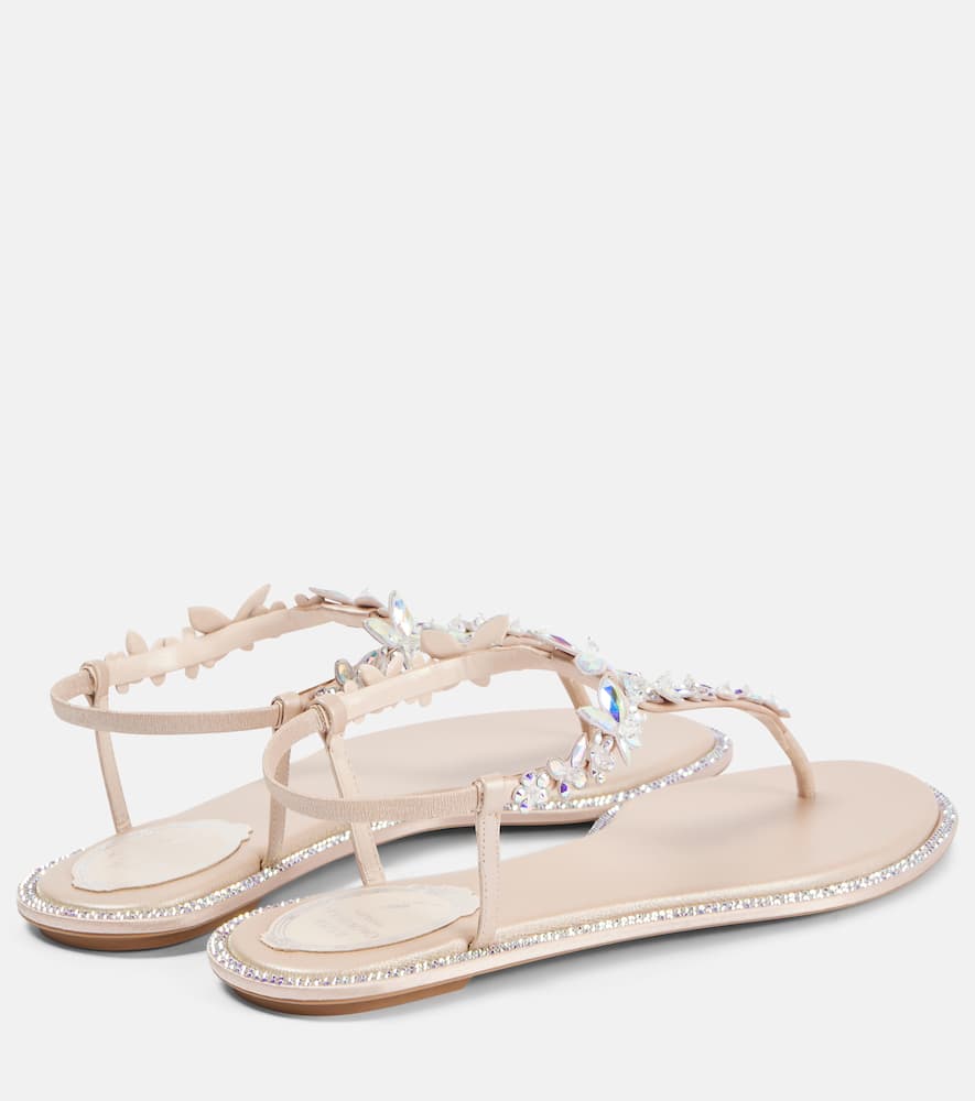 René Caovilla Sandalen Aus Satin Mit Kristallen In Beige