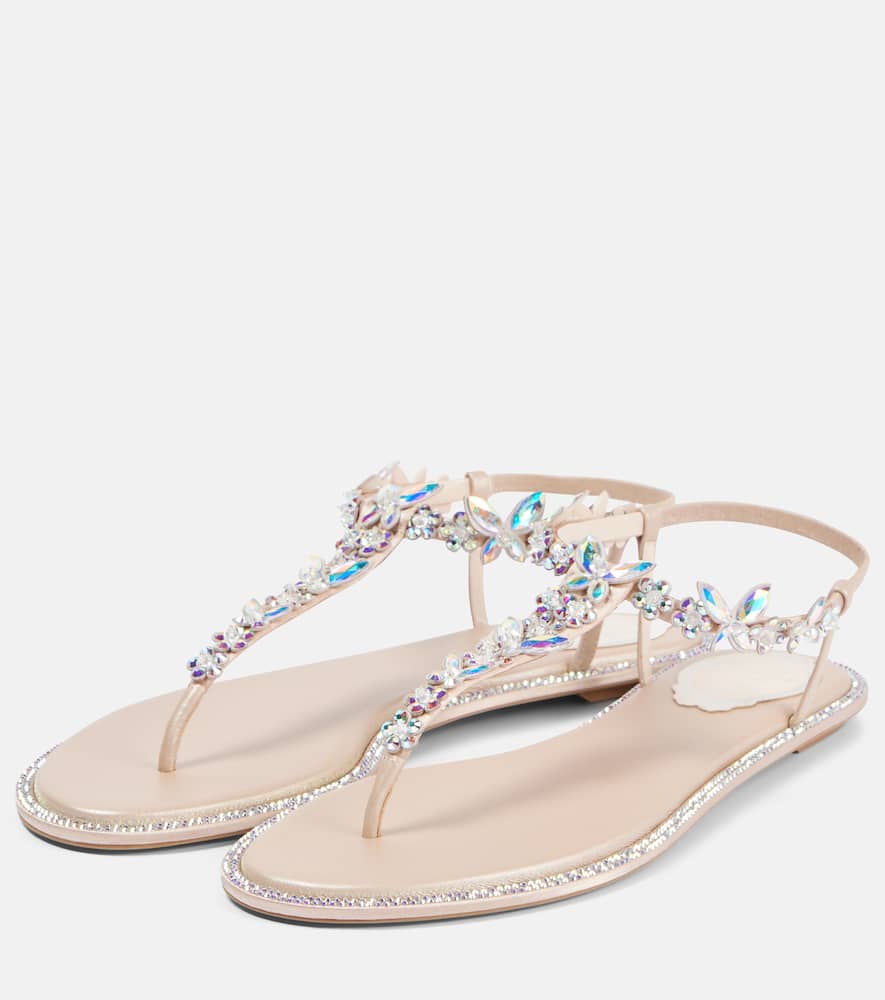 René Caovilla Sandalen Aus Satin Mit Kristallen In Beige