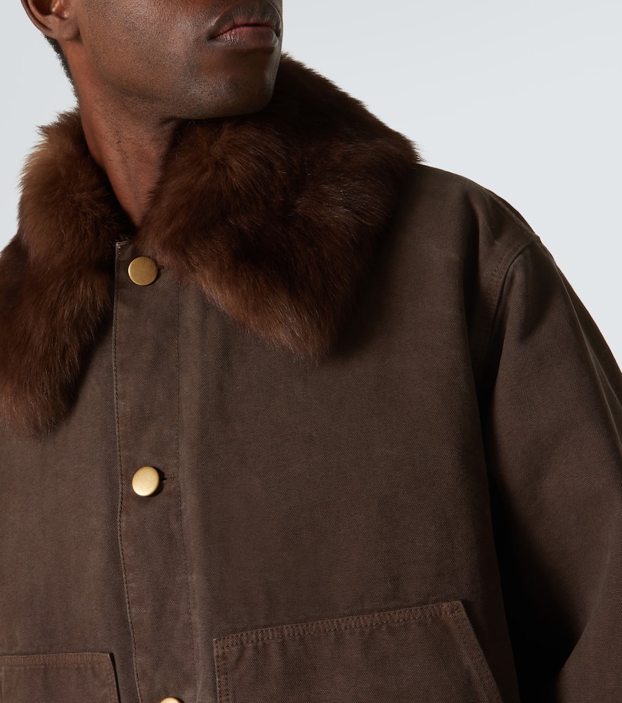 Prada Cotton Shearling-collar Jacket In Brown