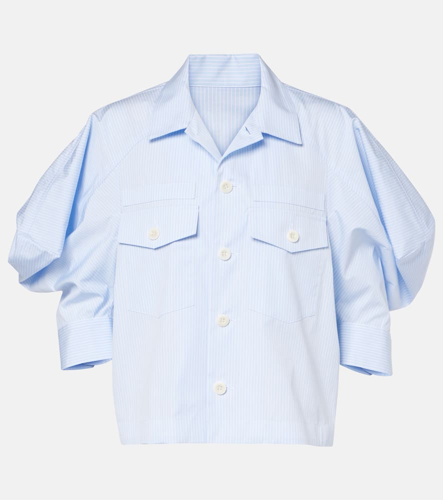 Sacai Striped Cotton Poplin Shirt In Blue