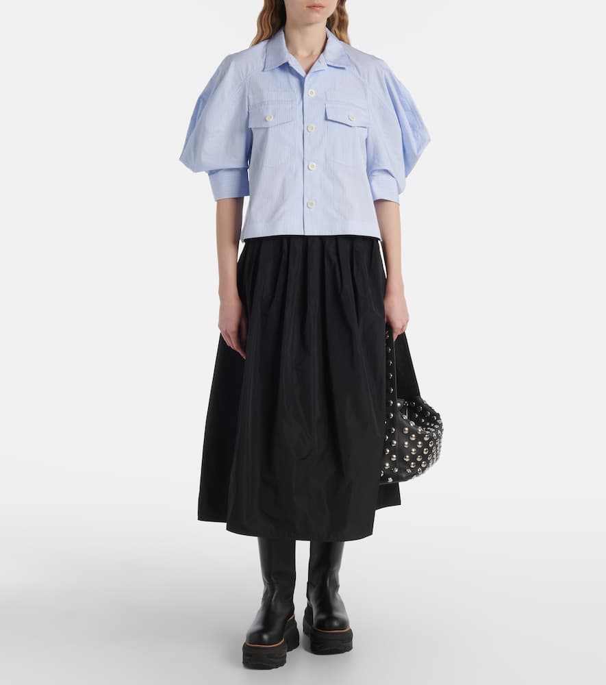 Sacai Striped Cotton Poplin Shirt In Blue