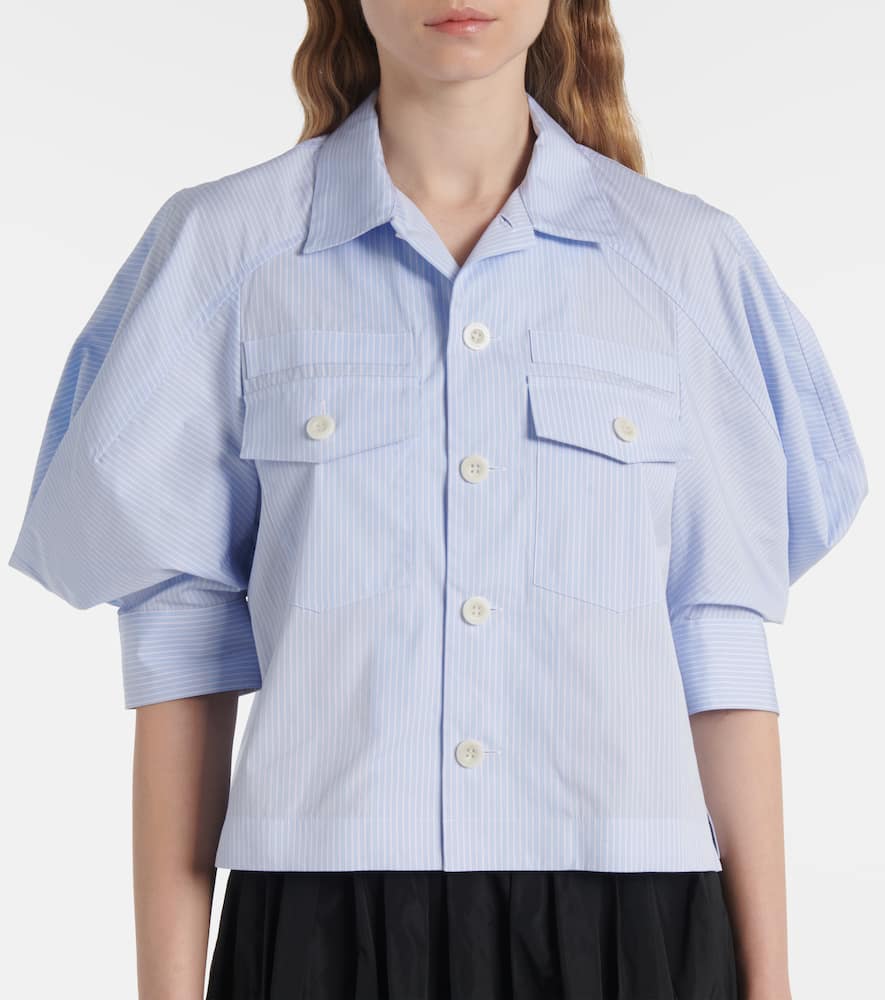 Sacai Striped Cotton Poplin Shirt In Blue