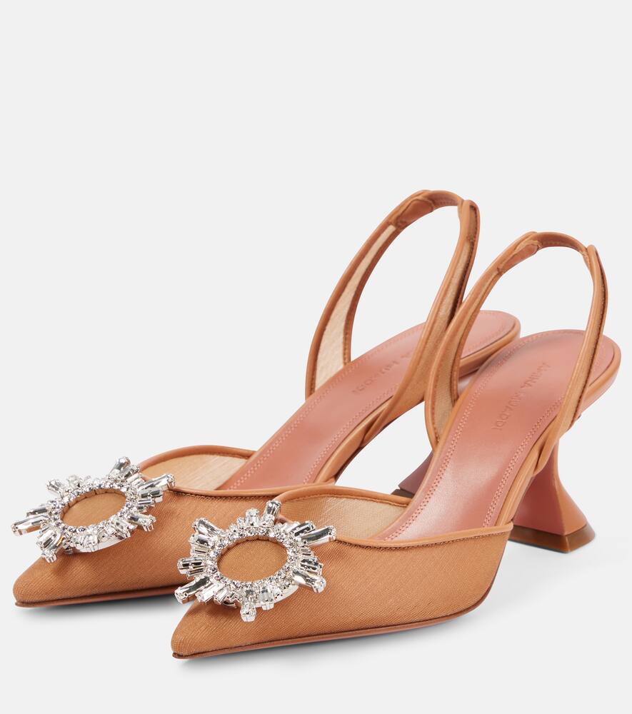 Shop Amina Muaddi Begum 70 Embellished Mesh Slingback Pumps In Beige