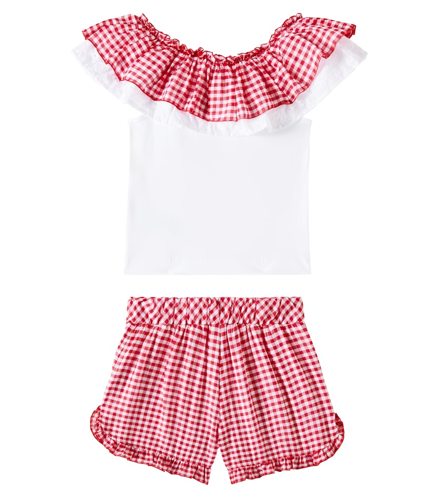 Monnalisa Monnalisa Gingham Cotton-blend Top And Shorts 