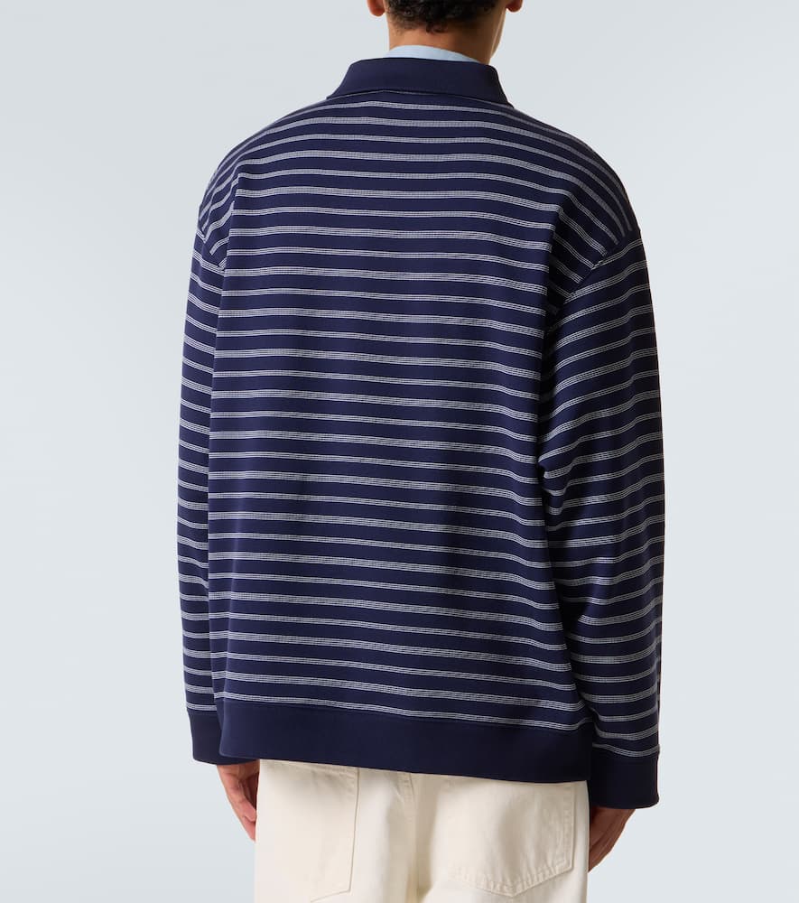 Miu Miu Striped Cotton Polo Sweater In Blue